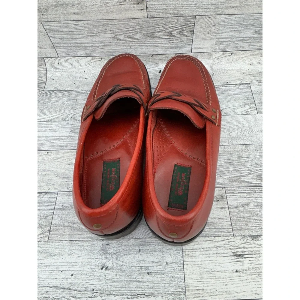 GH Bass Weejuns Calliope Red Leather Loafers Braided Detail Lug Sole Womens 6.5M